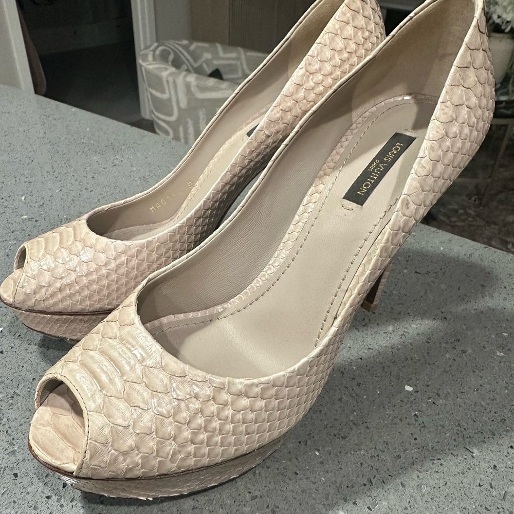 LV Ivory Peep Toe Heels
